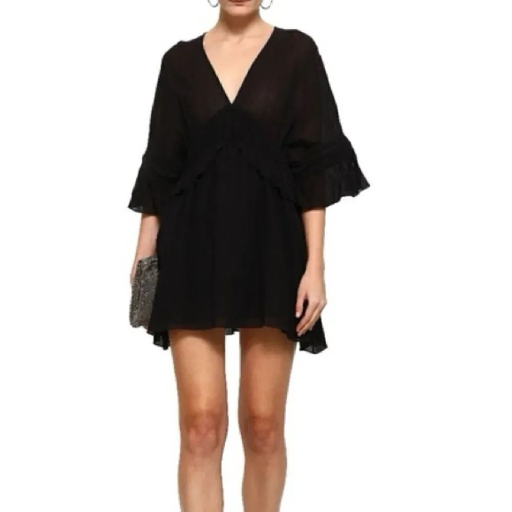 IRO Folula Shirred Georgette Mini Dress in Black